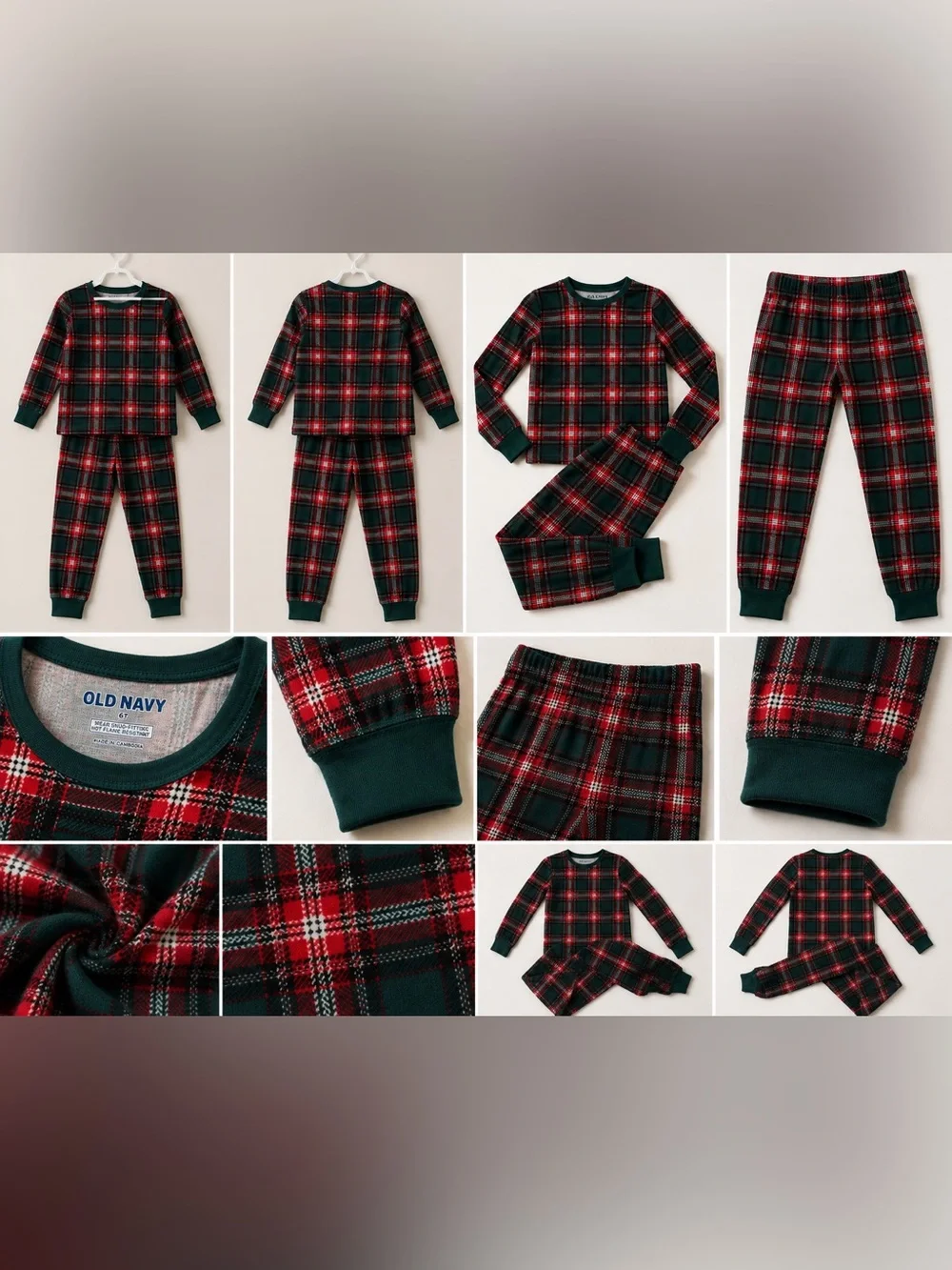Old Navy Kids Holiday Plaid Pajama Set Green Red Size 6T